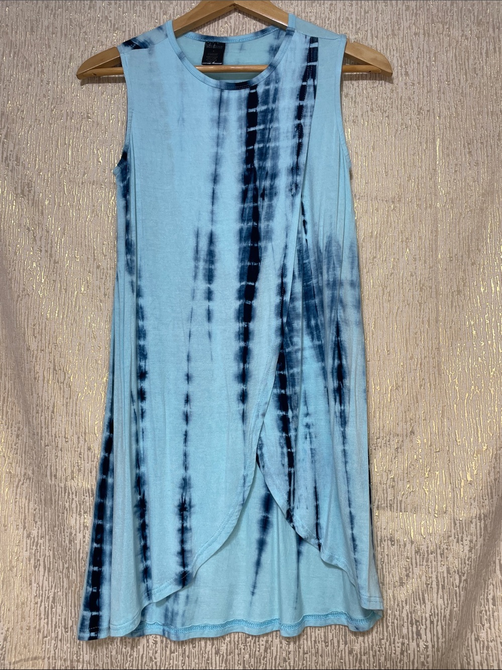 Oh Concept Sleeveless Blue Tie-Dye Wrap Front Dress/ Long Top Sz Small